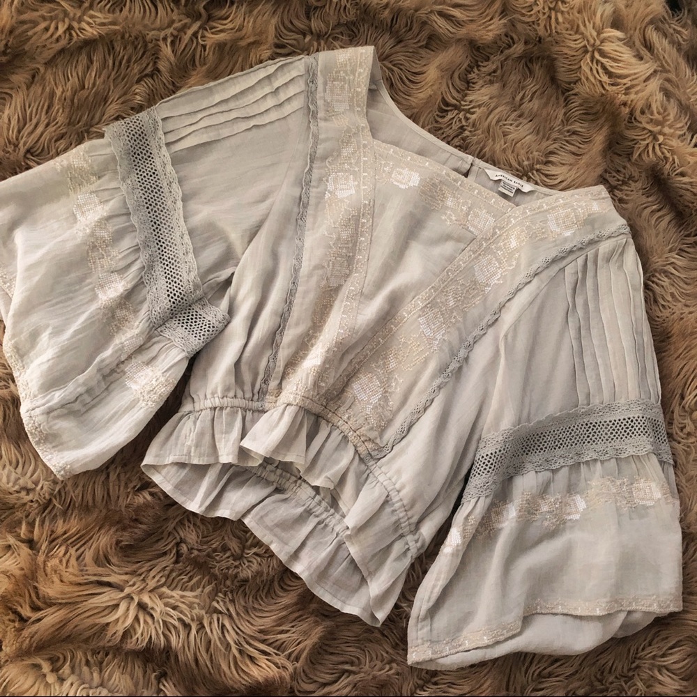 American Eagle | Mint Square Neck Peasant Top | XS